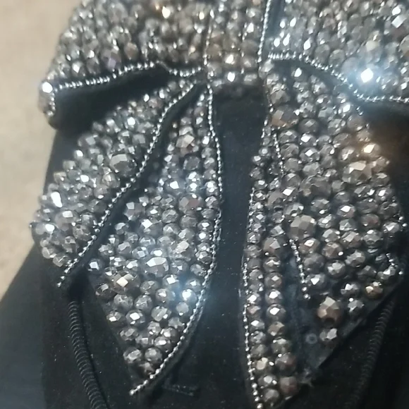 INC International Concepts Black and Silver Mules with Crystal Bow - Picture 4 of 5